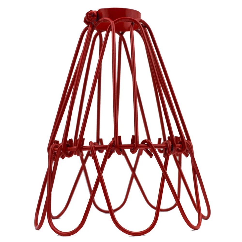 Red vintage metal cage modern industrial pendant light lampshade with adjustable wire frame for loft or studio interiors