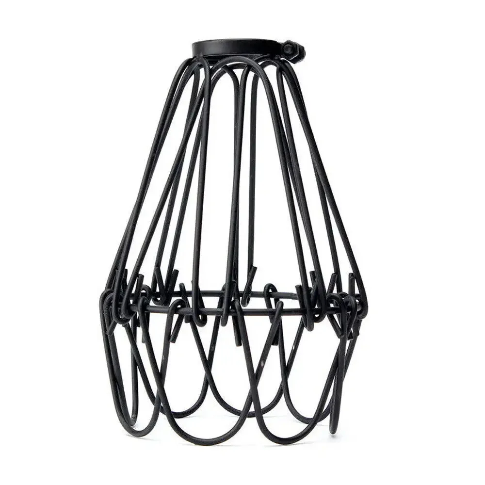 Red metal cage lampshade with industrial wire design, adjustable screw top, suitable for pendant lighting fixtures