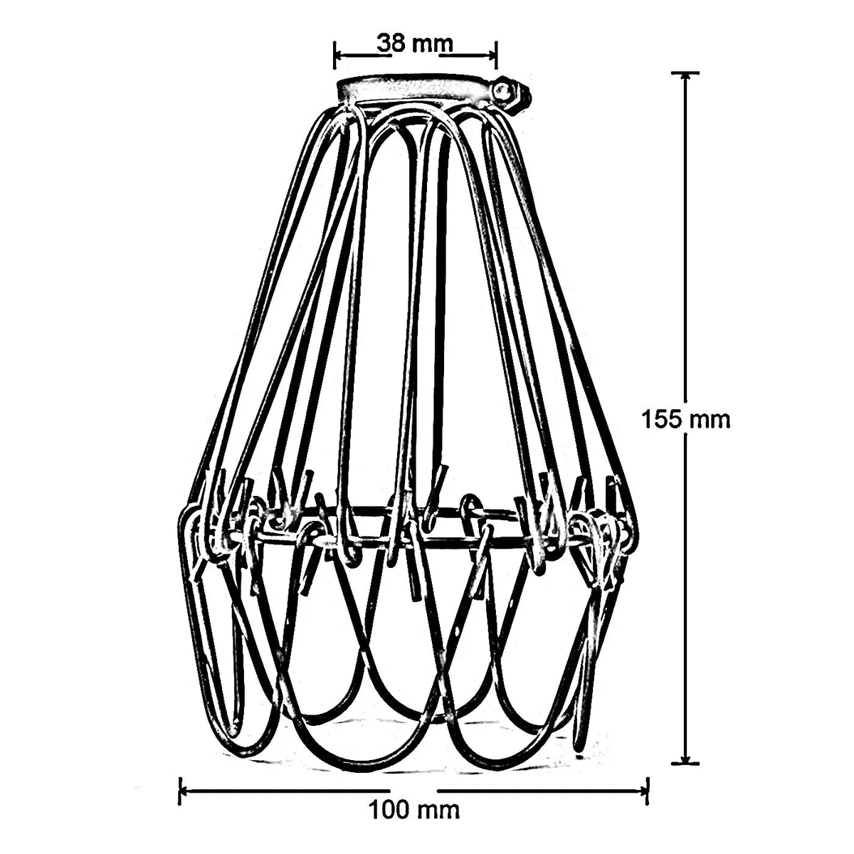 Red vintage industrial wire pendant light metal cage lampshade shown from side angle on white background