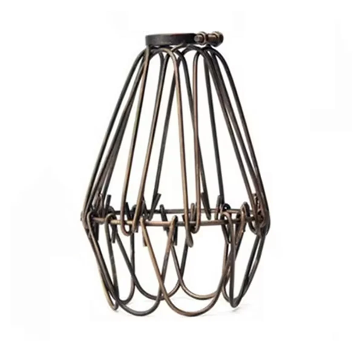 Red vintage metal cage industrial wire pendant light lampshade shown from side angle with visible screw adjustment mechanism