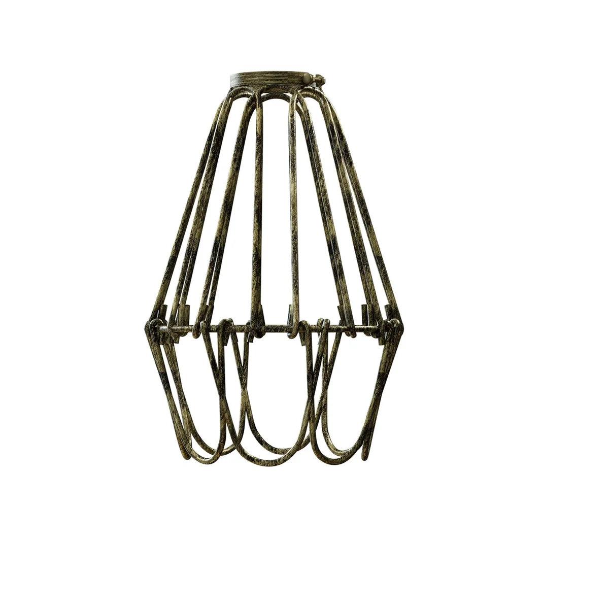 Red vintage metal cage industrial wire pendant light lampshade shown hanging with exposed bulb inside