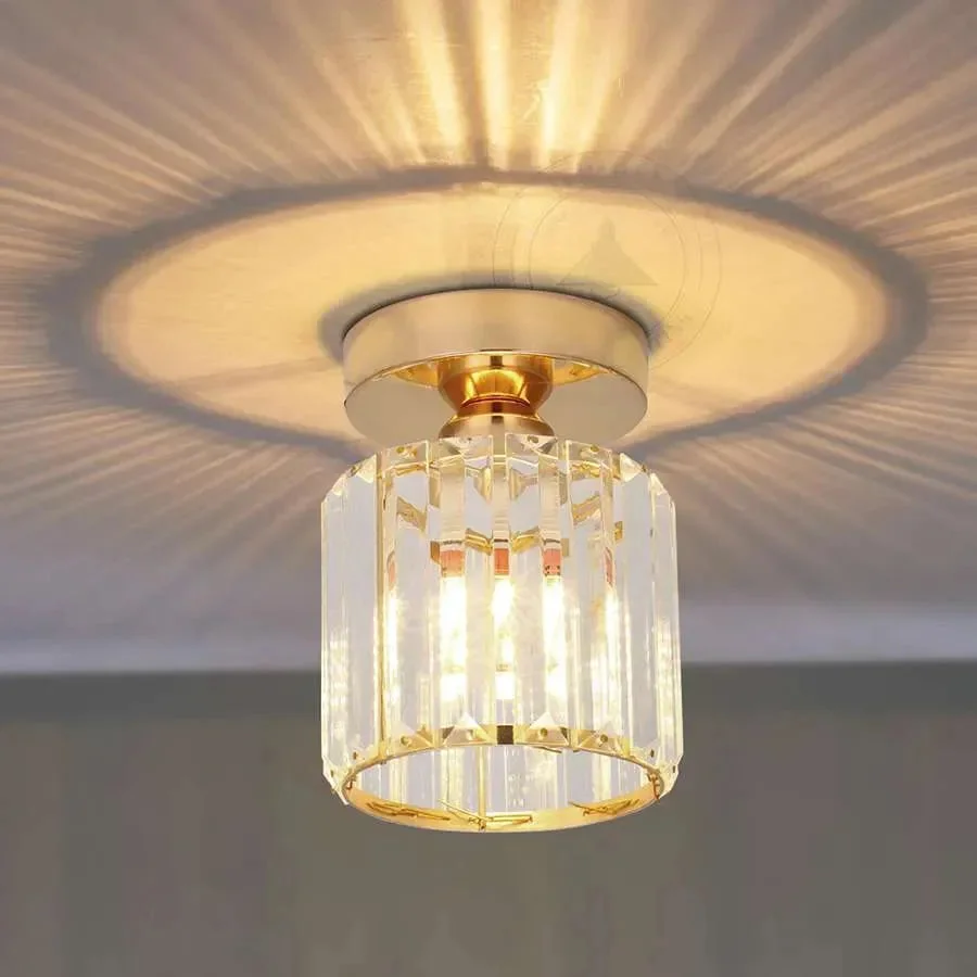 Art Deco ceiling lamp with brass finish, clear glass shade, round design, suitable for dimmable LED bulbs, modern style