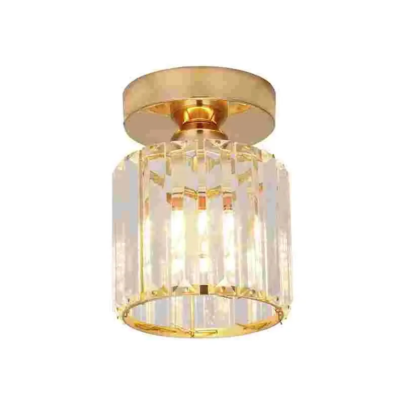 Art Deco ceiling lamp with brass finish, clear glass, round crystal design, suitable for dimmable LED lighting indoors