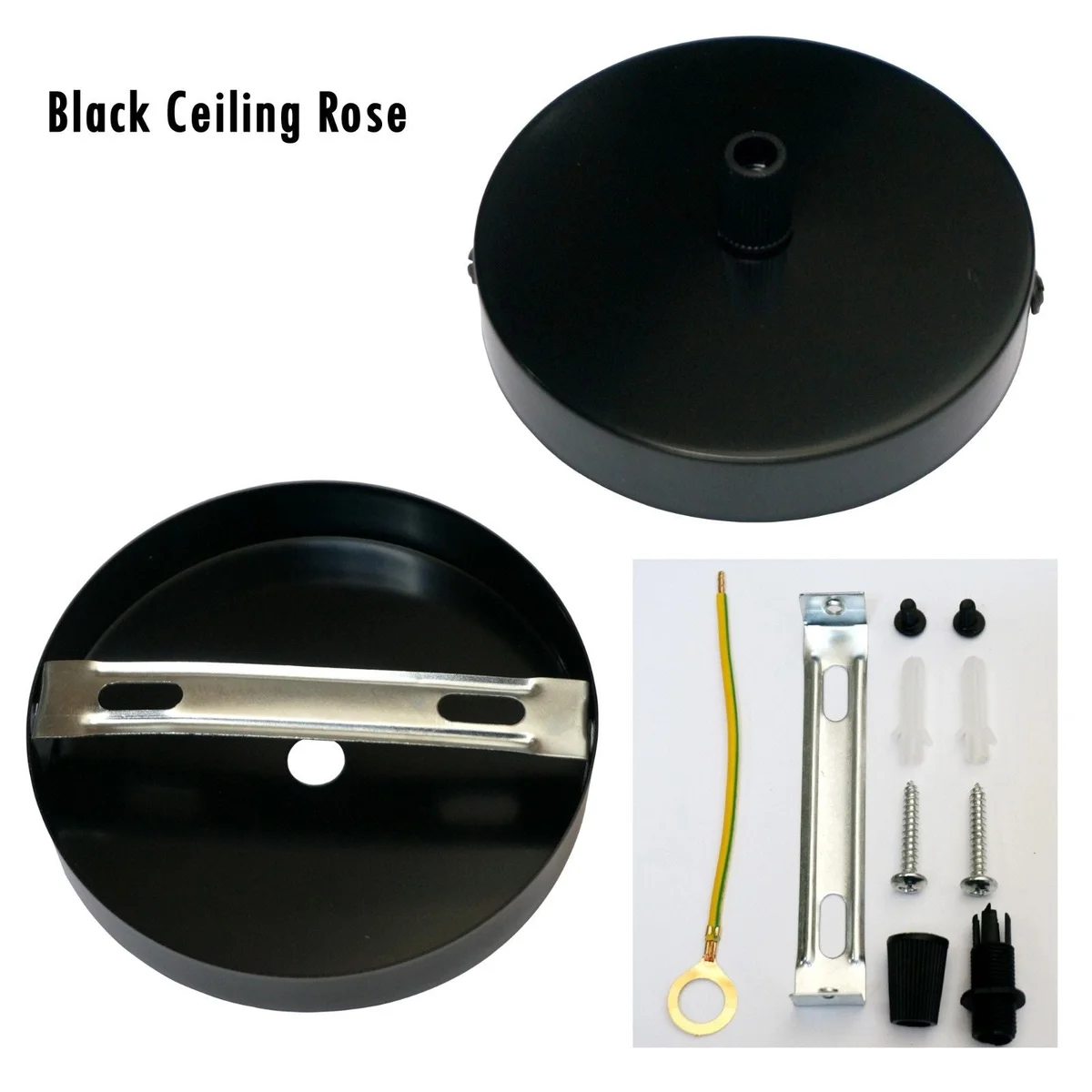 Round black ceiling light accessory with industrial design, 100mm diameter, for pendant or chandelier fitting