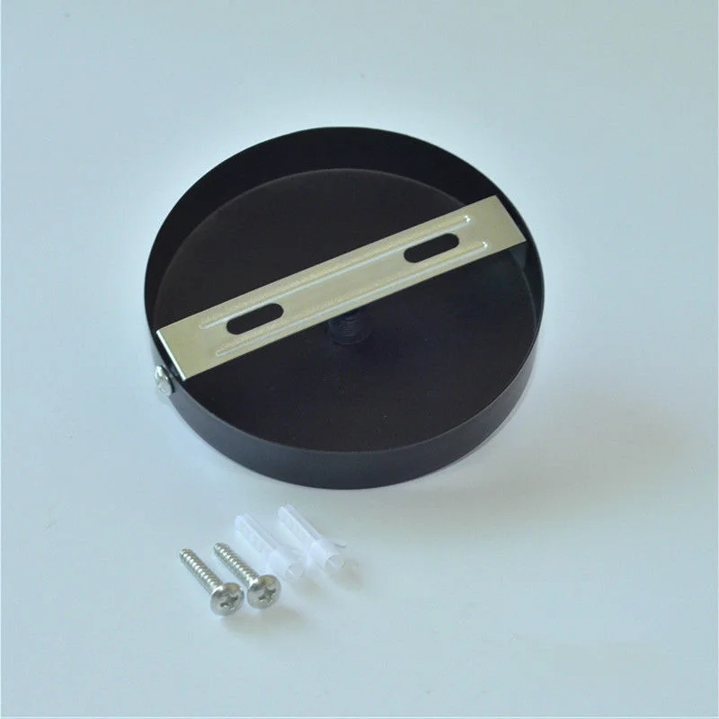 Black ceiling rose pendant light fitting with industrial vintage design, round shape, 100mm diameter, matte black finish