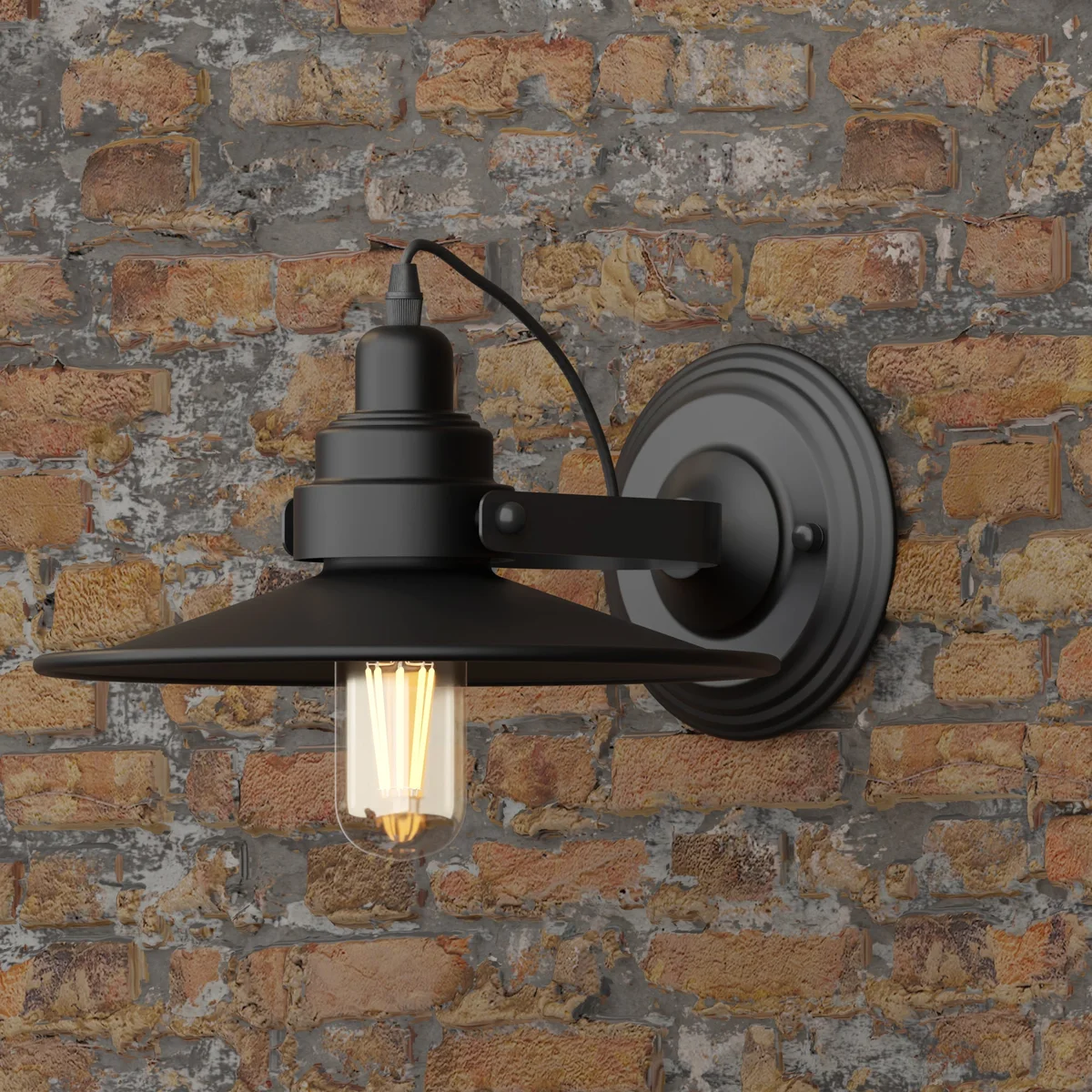 Wall mounted adjustable swing arm sconce with flat metal shade, modern E27 bulb compatible lamp in industrial style