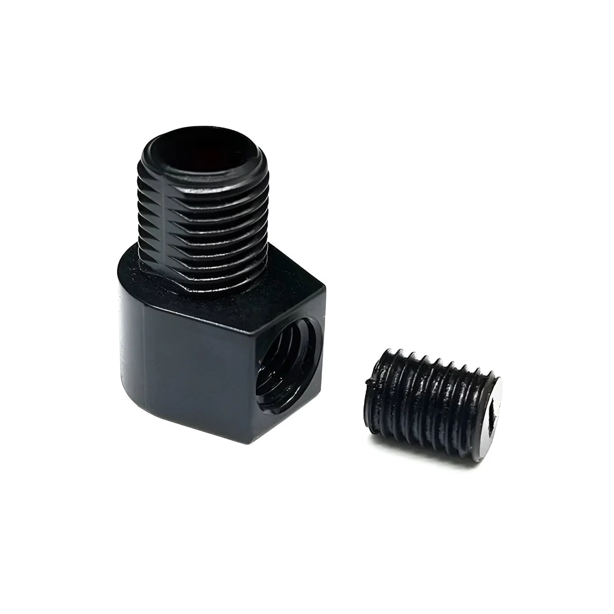 Five M10 L-shape PVC cord grip plastic caps with locking screws arranged on a white background