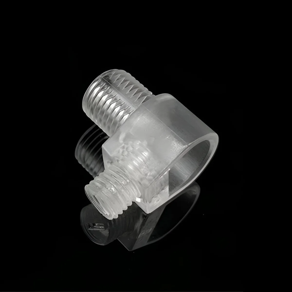 Set of five M10 to M7 thread adapter L-shape cord grip caps with locking screws for cable strain relief in lighting fixtures