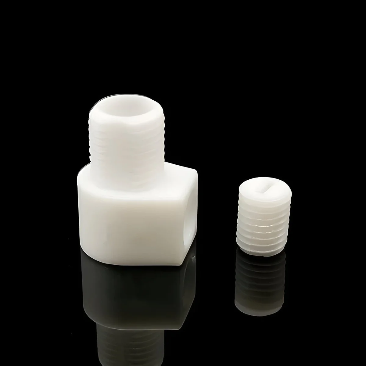 Pack of 5 90 degree cord elbow plastic caps with M10 external thread and locking screw for strain relief on cables