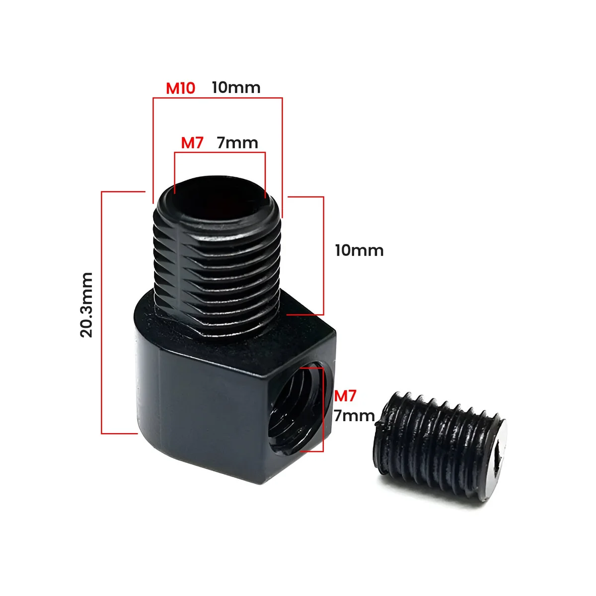 Pack of 5 M10 cord grip adapters in L-shape PVC with locking screw and internal M7 threading for strain relief on cords