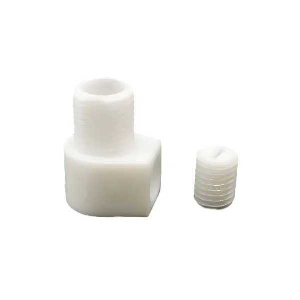 Pack of 5 M10 cord grip adapters in L-shape with locking screw, made of durable black PVC plastic for cable strain relief