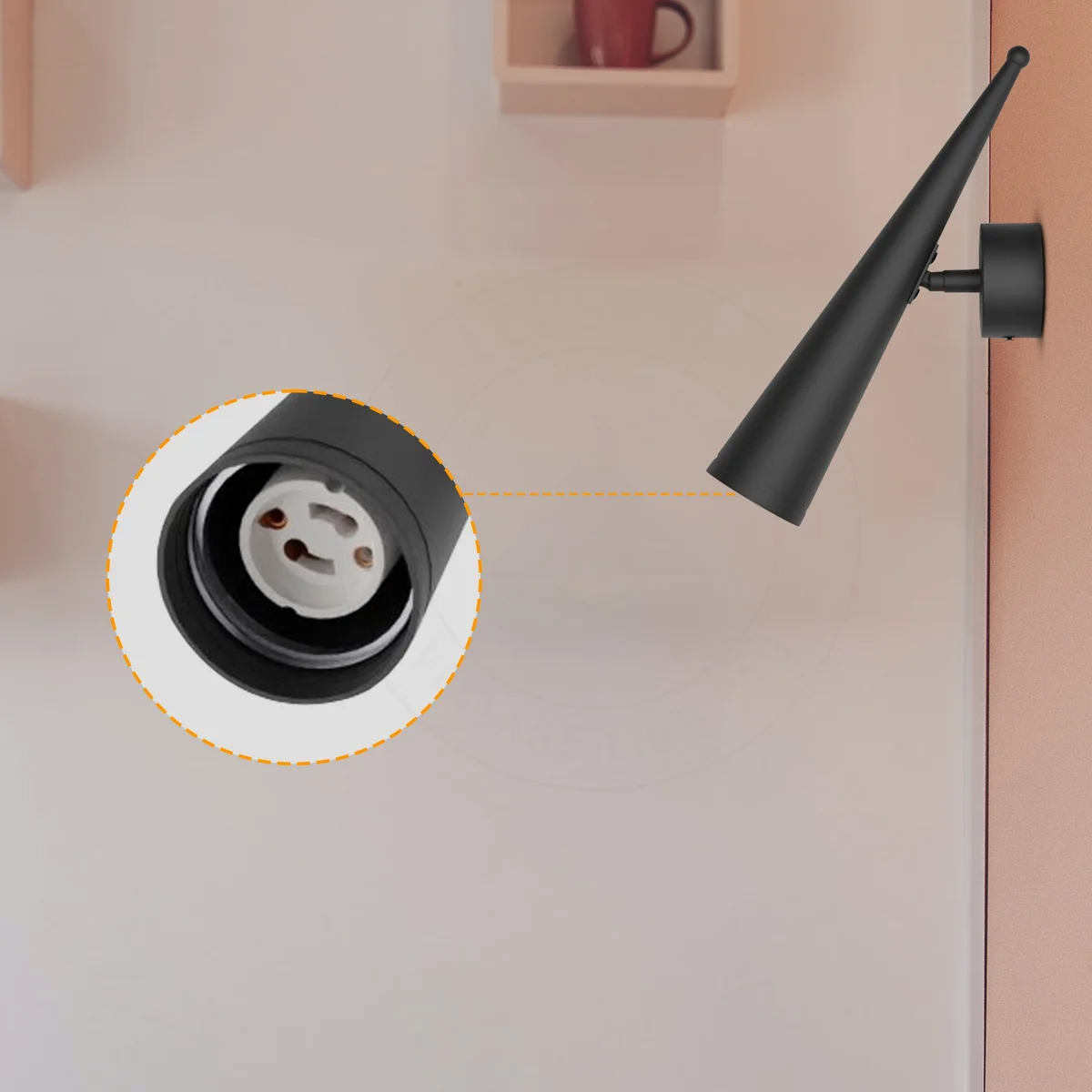 Vintage lamp holder with ceramic base and fabric cable designed for GU10 bulbs, suitable for indoor downlight fitting