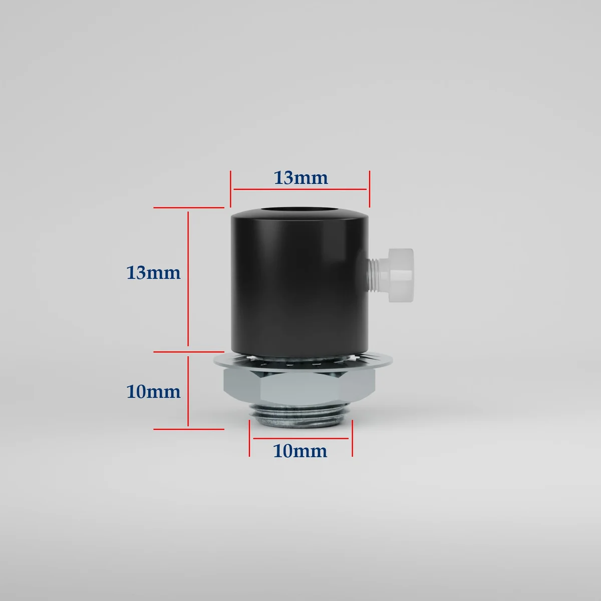Five glossy black metal cord grips with side screws for pendant lamp strain relief, each with M10 threads