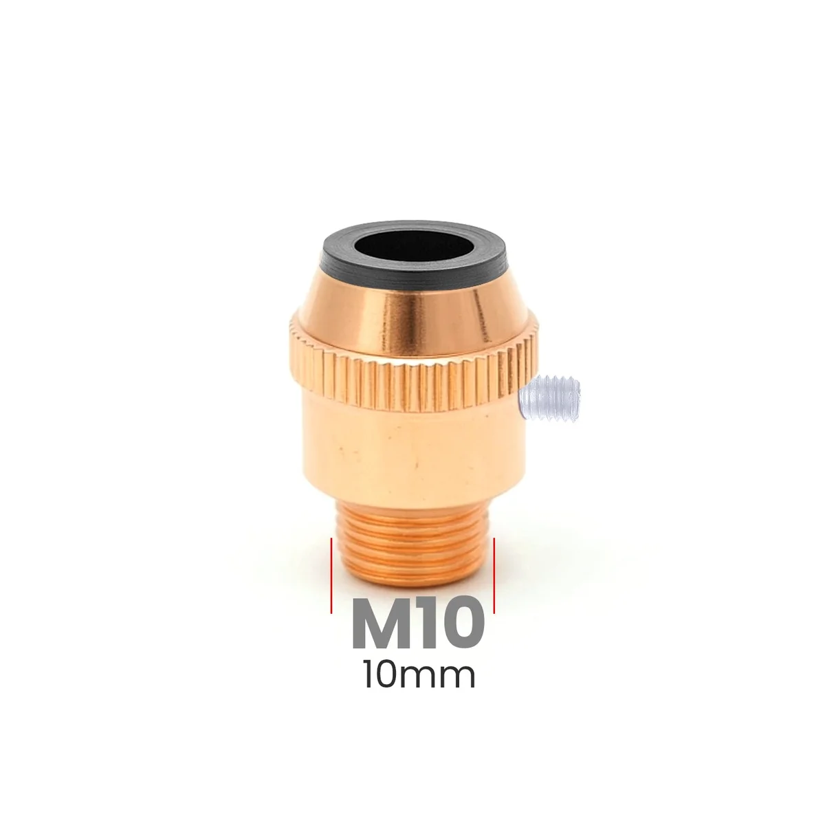Five metal M10 cord grip nuts with ribbed surfaces and 16mm cable entry, arranged on a white background