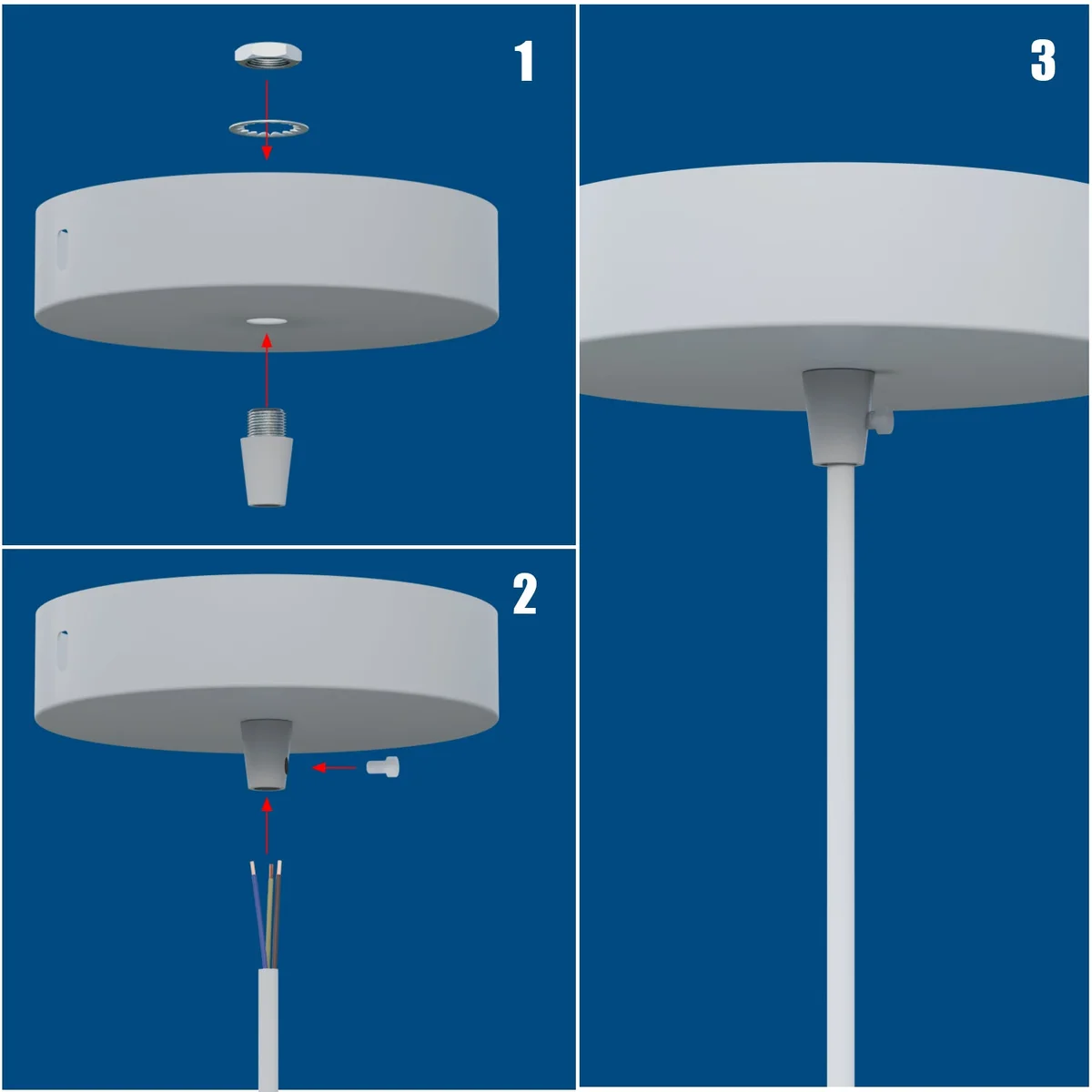 Five brass M10 strain relief clamps with side screws for securing lighting cables, shown on a white background