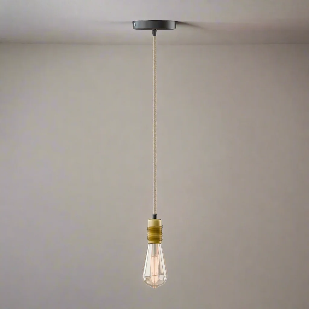 Vintage style metal and hemp pendant holder with adjustable cable and brass ceiling rose for E27 bulb installation