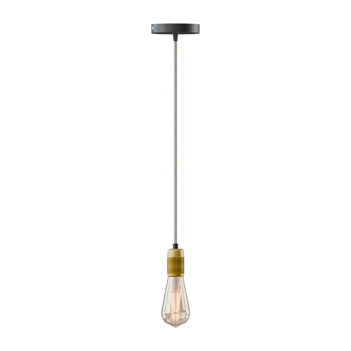 Vintage brass pendant holder with adjustable hemp cable and E27 socket, ideal for indoor ceiling lighting fixtures