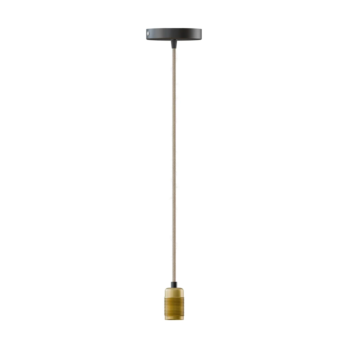 Vintage brass pendant holder with adjustable hemp cable and E27 socket, ideal for indoor ceiling lighting installations