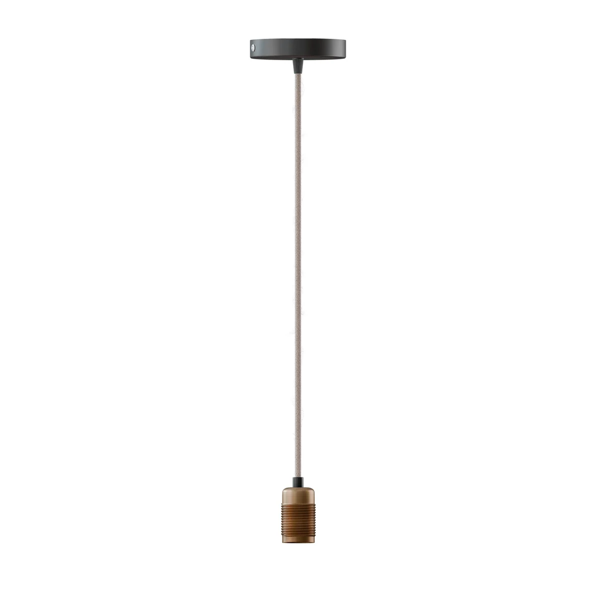 Vintage brass pendant holder with adjustable hemp cable and E27 socket, ideal for indoor ceiling mounting in various rooms
