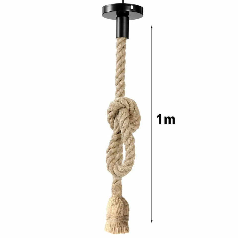 Vintage hemp rope ceiling pendant lamp with metal base, designed for E27 bulb pendant light, rustic country style decor