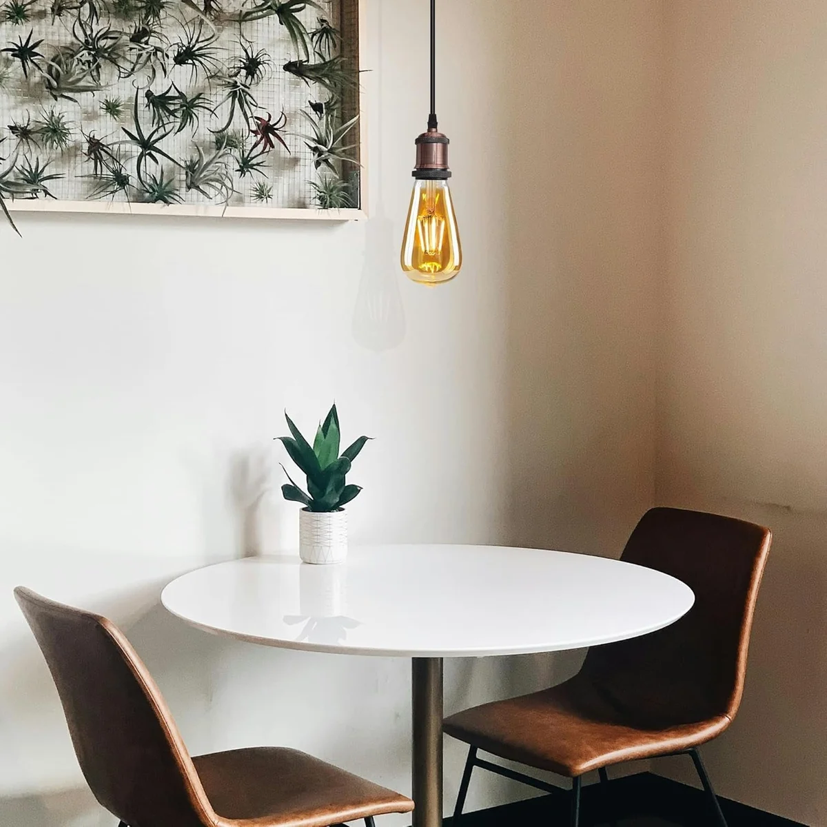 Industrial brass adjustable hanging light with metal holder and round PVC cable, vintage Edison style pendant fitting