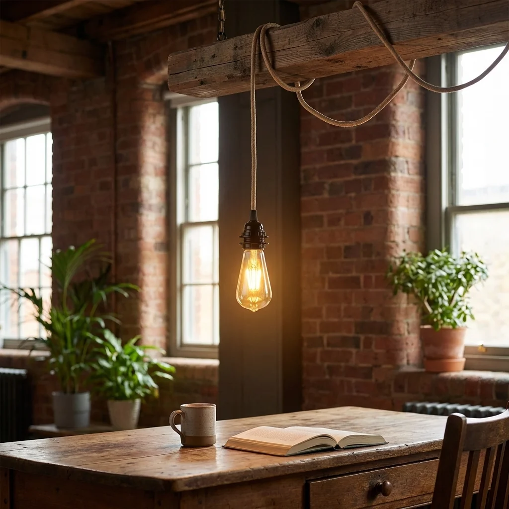Round hemp rope E27 pendant light kit with UK plug and on/off switch, 100cm cord length, indoor use