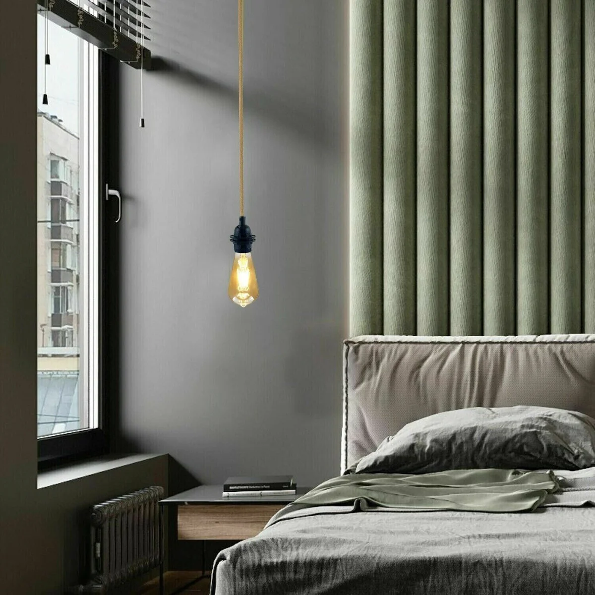 Round hemp rope corded pendant lamp with UK plug and E27 fitting, designed for indoor use, 100cm length