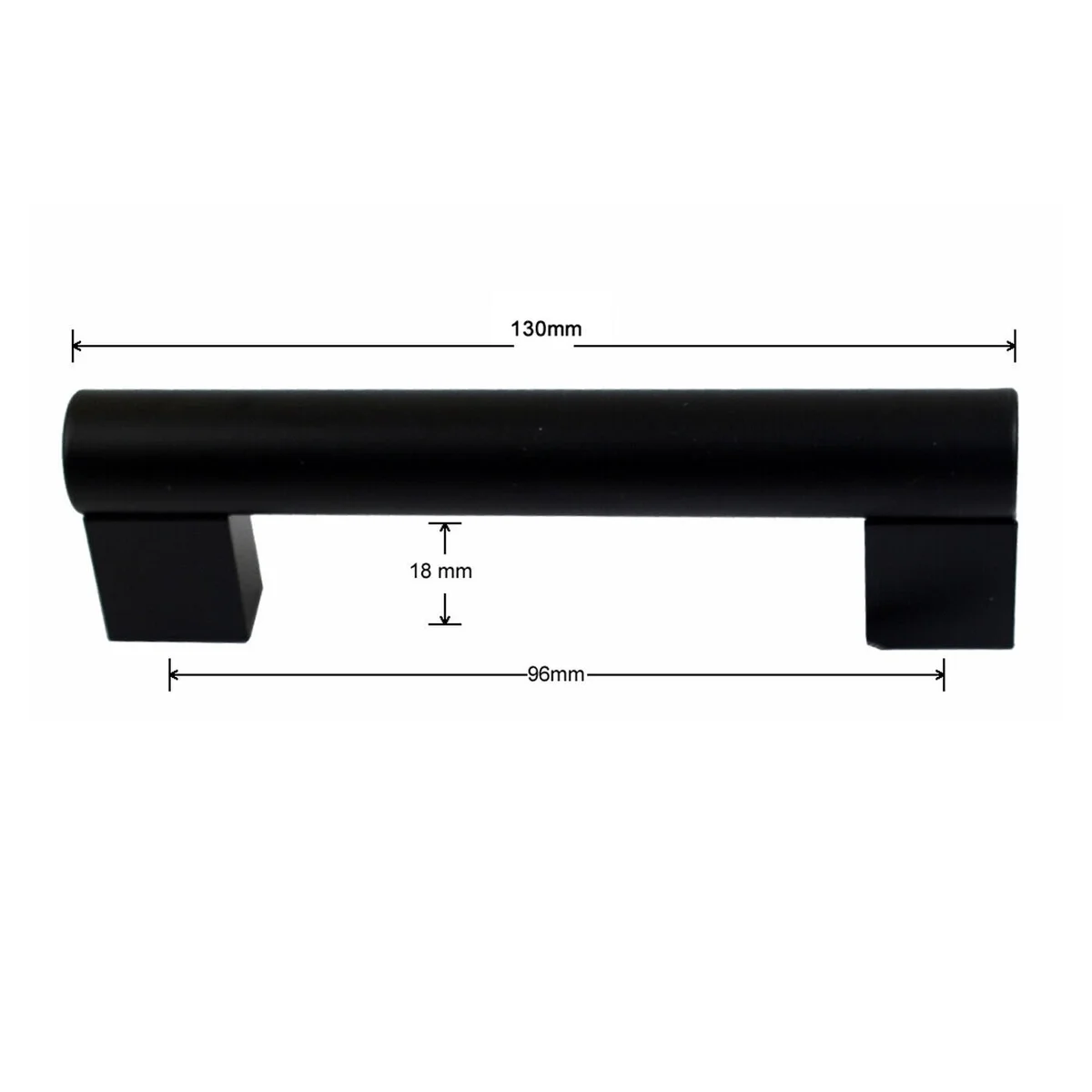 Matte black indoor cabinet handle installed on wooden cupboard door with visible screws and clean-lined design