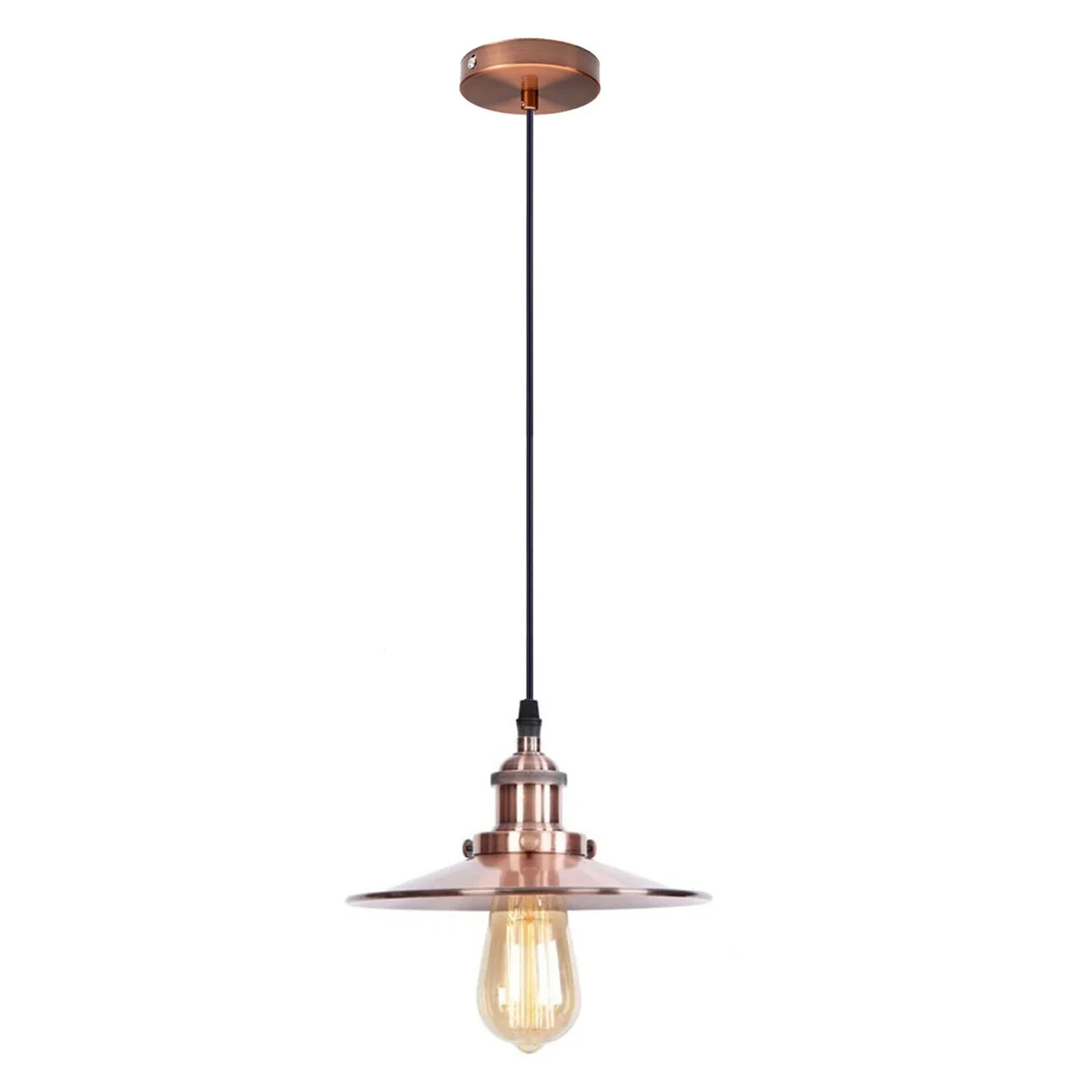 Vintage metal flat shade pendant light hanging with 95 cm cable, ideal for kitchen pendant lighting over counters or islands
