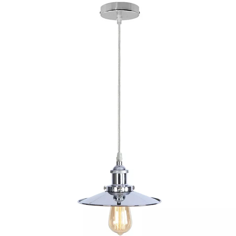 Vintage pendant lights with flat metal shade, hanging lamp design, black finish, and 95 cm cable for kitchen or bedroom use