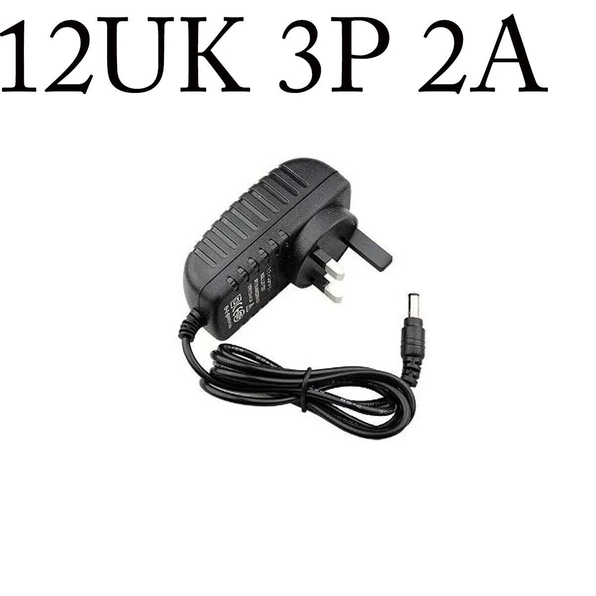 Black 6-way LED strip power splitter cable with 12V 5A output and UK plug for CCTV and LED strip devices