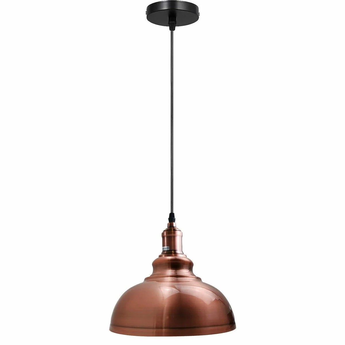 Vintage industrial metal shade light with a hanging cord and round ceiling canopy in a classic modern style