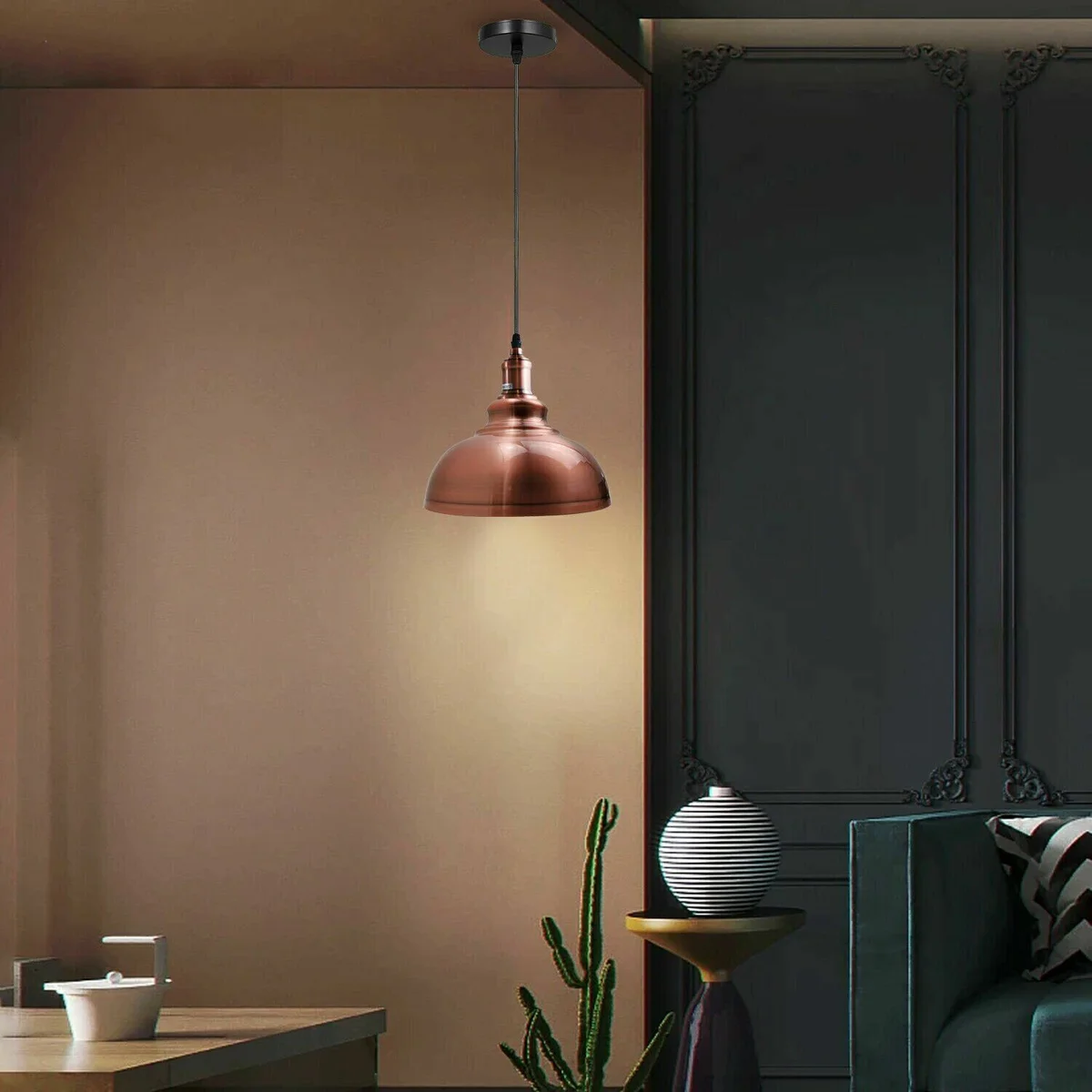 Vintage industrial metal shade E27 pendant ceiling light with 95cm cord and ceiling canopy for home décor