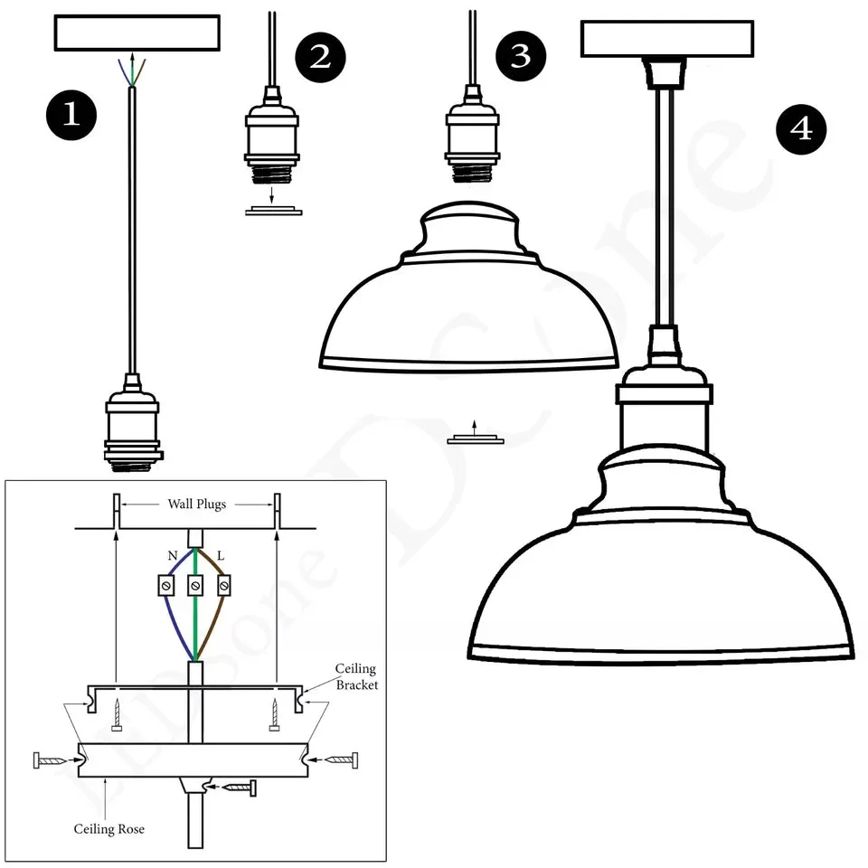 Vintage style metal hanging light with industrial metal shade and 95cm PVC cable, suitable for E27 bulbs and ceiling mounting