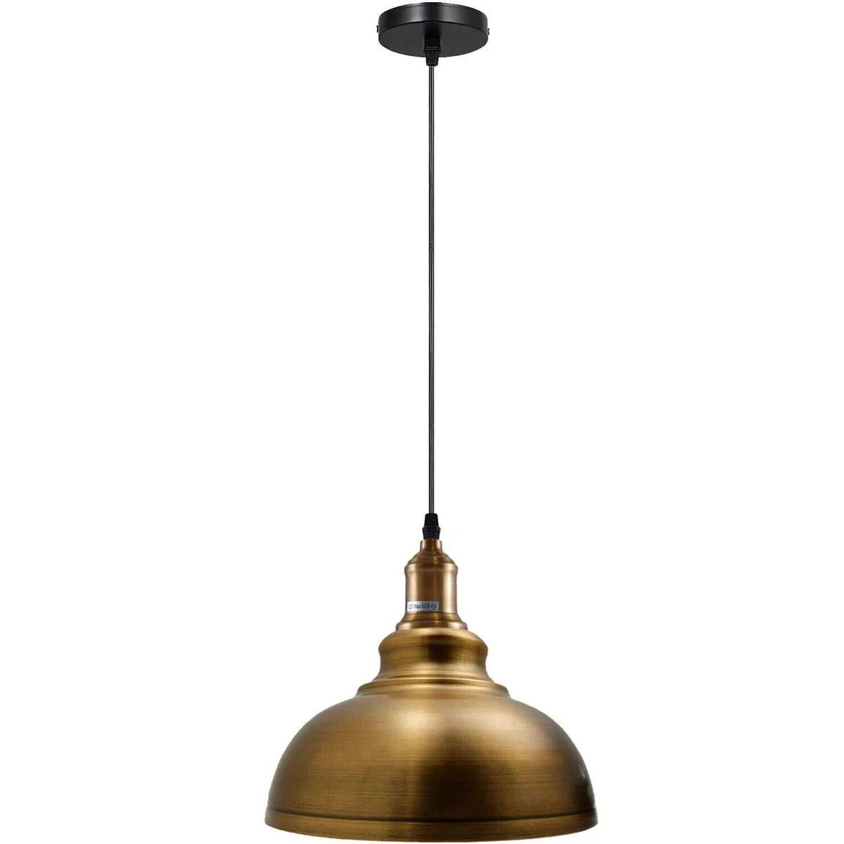 Vintage ceiling pendant light with industrial metal shade hanging from ceiling, showing E27 bulb socket and cord details