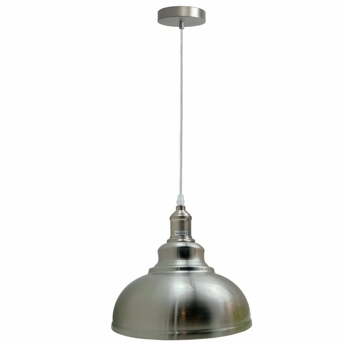 Vintage ceiling pendant light with industrial metal shade, hanging from ceiling with 95cm PVC cable and E27 bulb holder