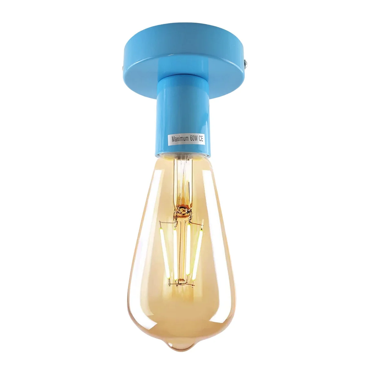 Vintage metal flush mount light fitting with E27 bulb holder and ceiling rose, designed for low ceilings and dimmable use