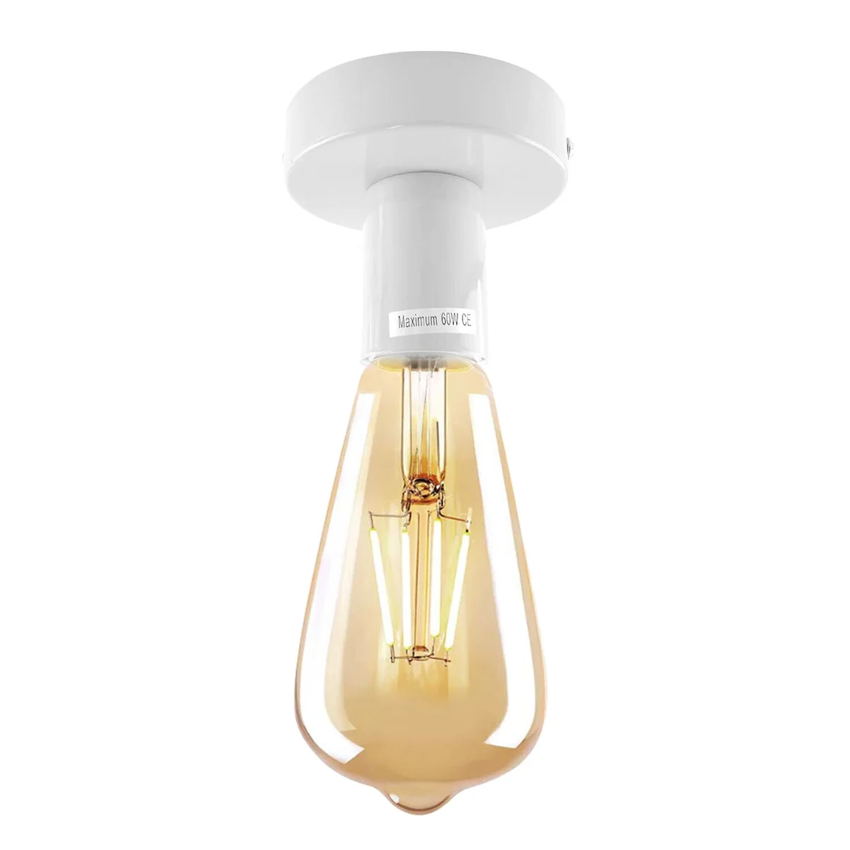 Vintage flush ceiling light with metal E27 bulb holder and round ceiling rose in a sleek retro design