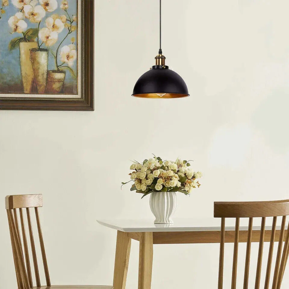 Black metal vintage ceiling pendant light with retro lampshade and adjustable 95cm hanging cord, suitable for indoor use