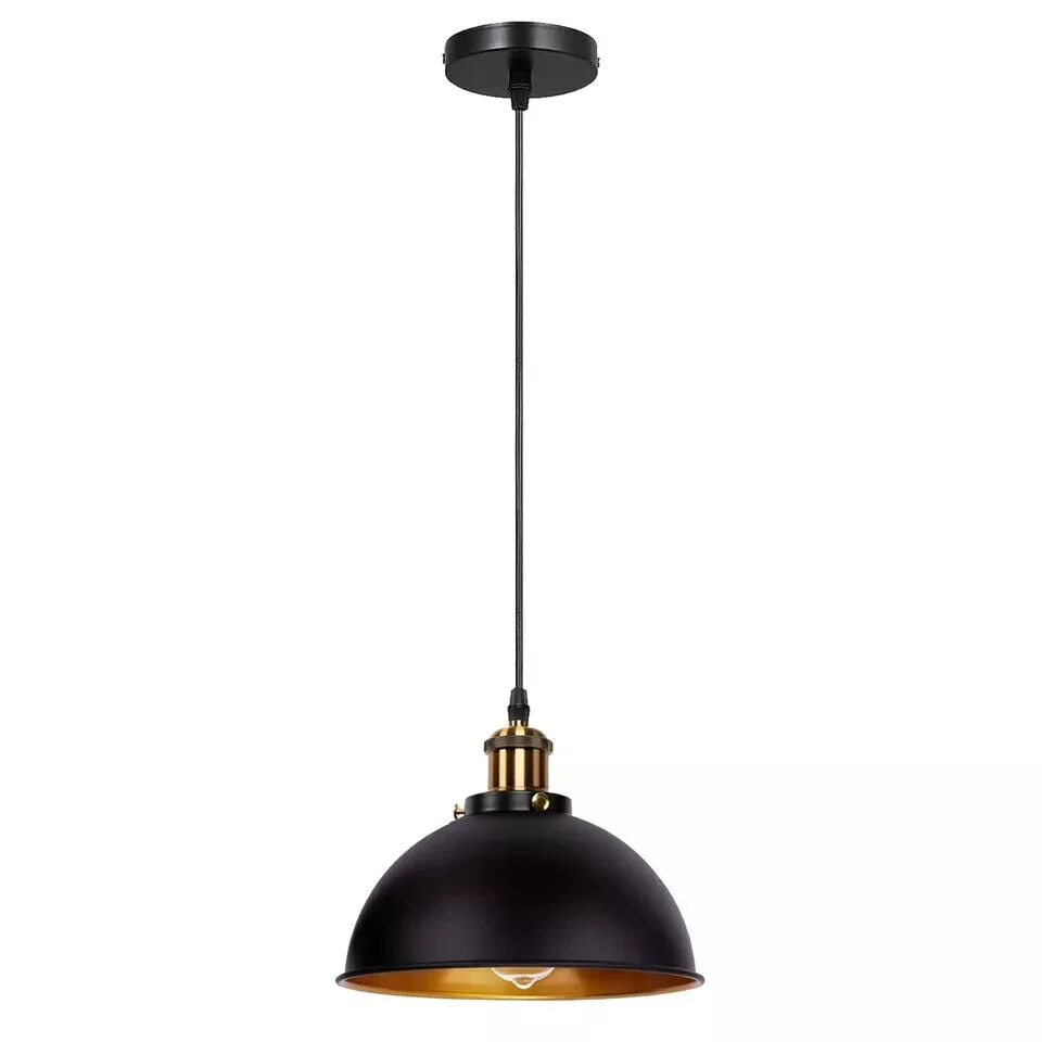 Black metal retro dimmable ceiling lamp with adjustable 95cm hanging cord and classic loft-style lampshade