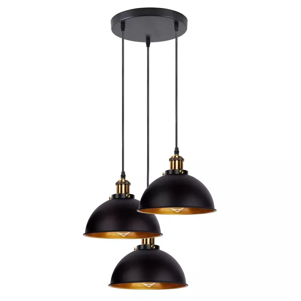 Black metal vintage ceiling pendant light with adjustable 95cm hanging cord and retro-style lampshade