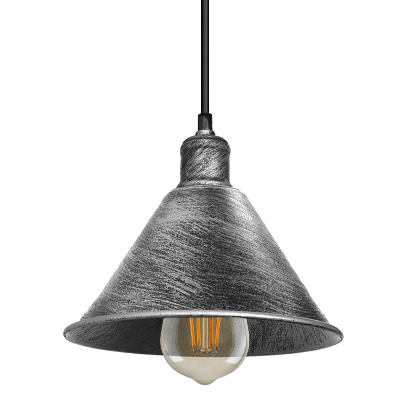 Brushed brass industrial pendant light shade 18cm diameter, heavy-duty steel, vintage style for E27 bulbs