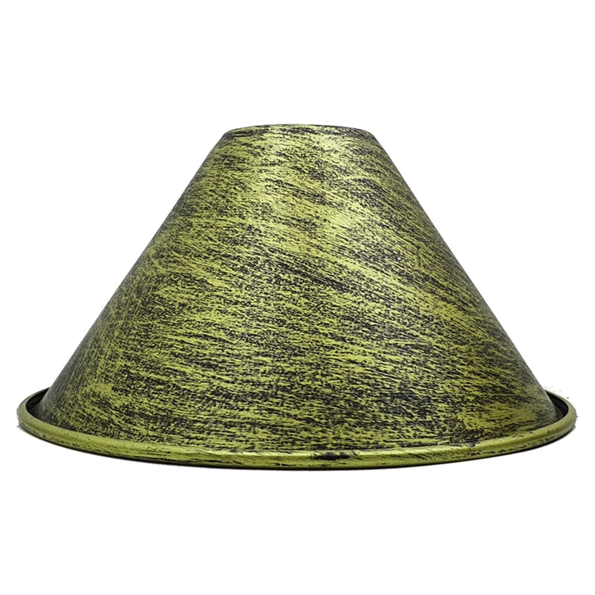 Brushed brass industrial pendant light shade 18cm with heavy-duty steel, shown hanging in vintage-style interior setting