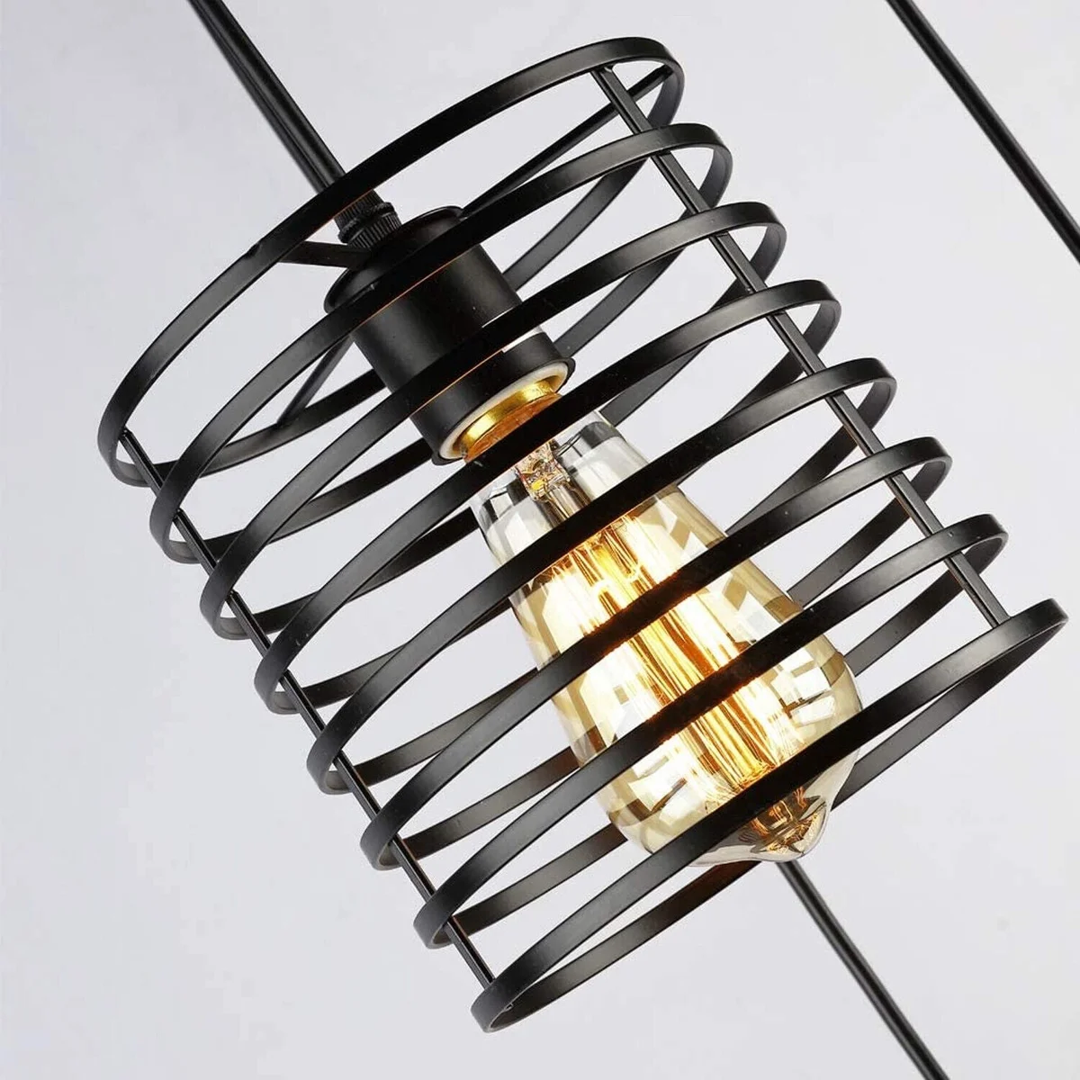 Black industrial metal wire cage dimmable pendant lighting with round guard and E27 bulb base ceiling fixture