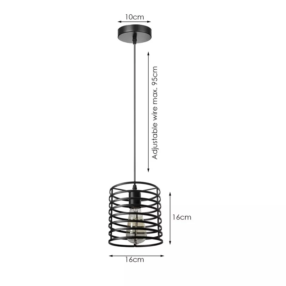 Black industrial metal wire cage ceiling pendant with E27 bulb pendant, modern dimmable light fitting for indoor use