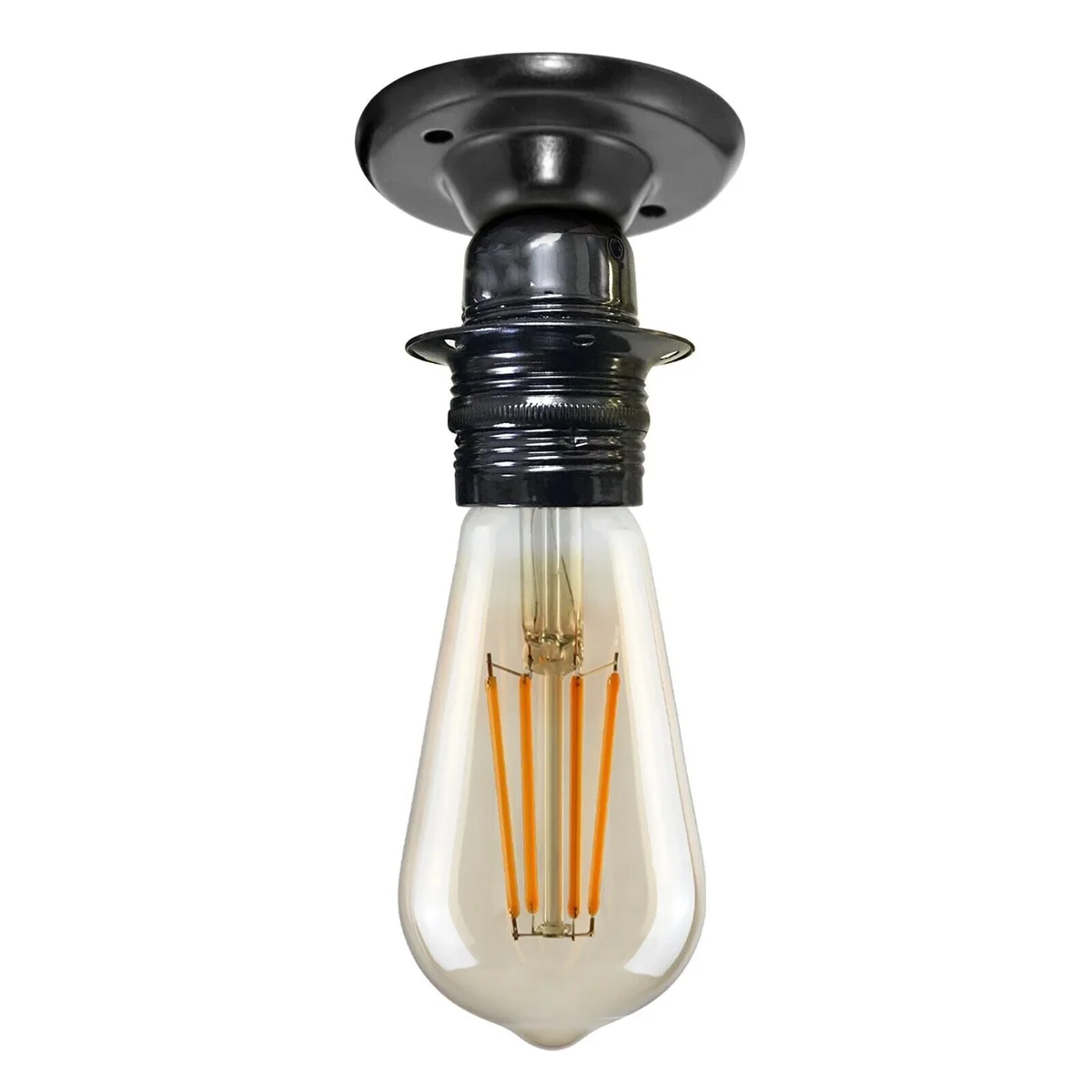 Vintage metal E27 lamp bulb holder with exposed Edison screw socket, suitable for ceiling mounting and 60W bulbs