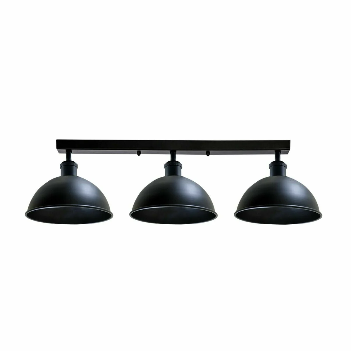 Vintage rust metal 3-light ceiling bar with dome shades, semi-flush mount, ideal for kitchen or dining room lighting