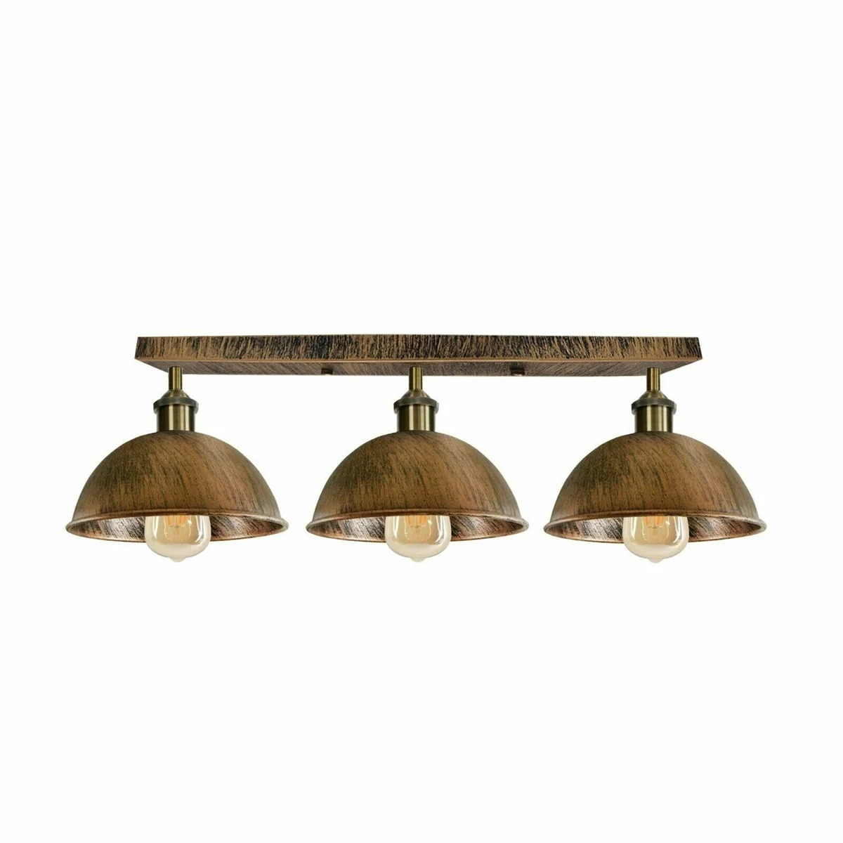 Industrial 3-light ceiling light bar with rust finish ceiling light, metal dome shades in vintage distressed texture