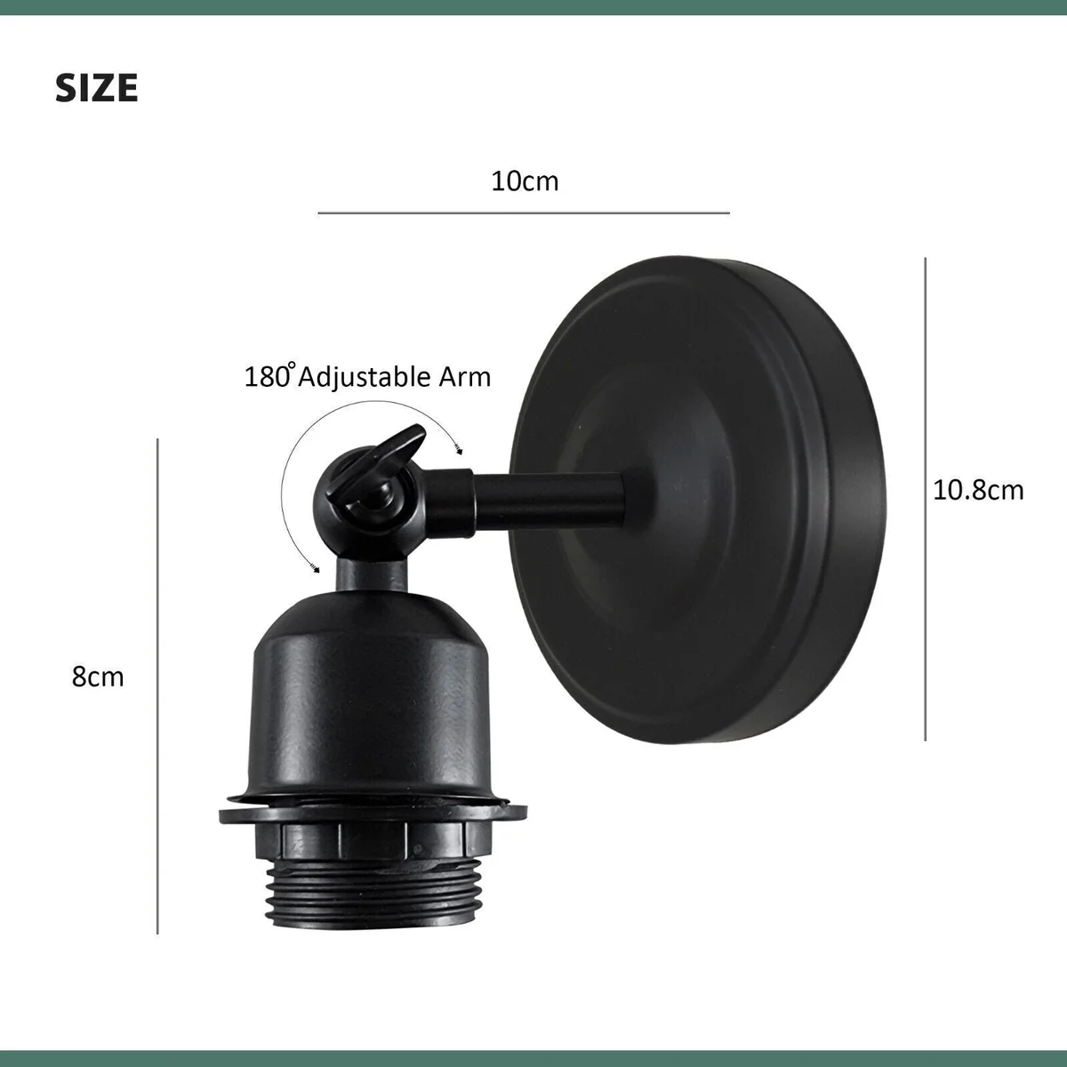 Vintage industrial adjustable arm wall lamp in black metal, wall-mounted with E27 bulb holder and minimalist design