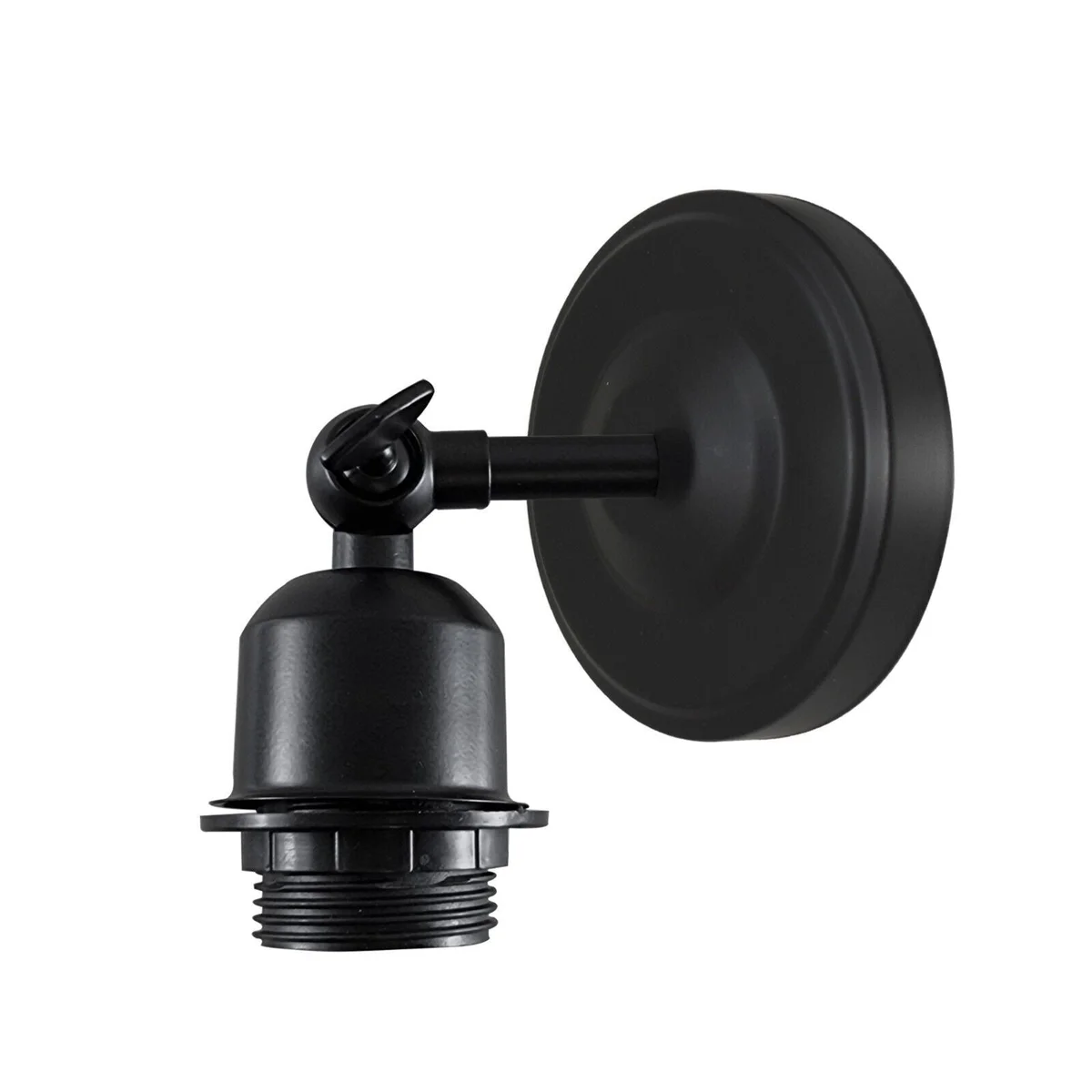 Adjustable vintage industrial style wall light with metal arm and E27 bulb base in black finish mounted on wall